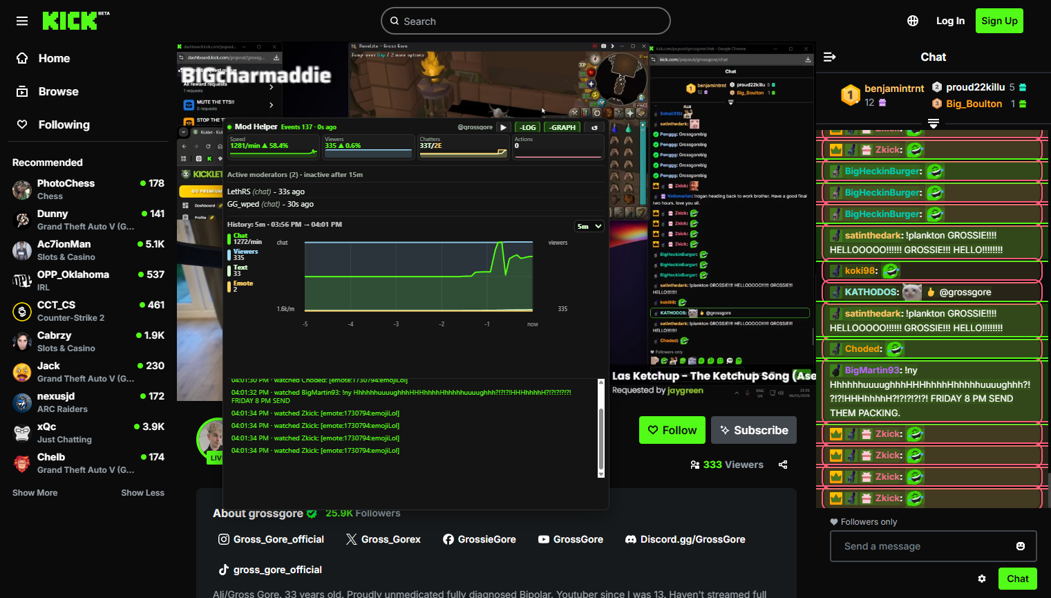 kick-mod-helper overlay on kick.com