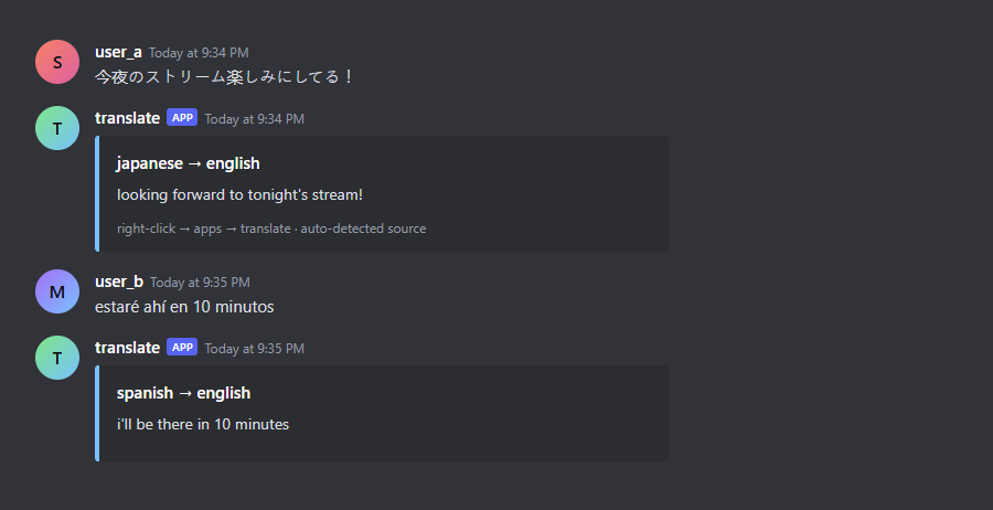 translate bot replying to messages in japanese and spanish